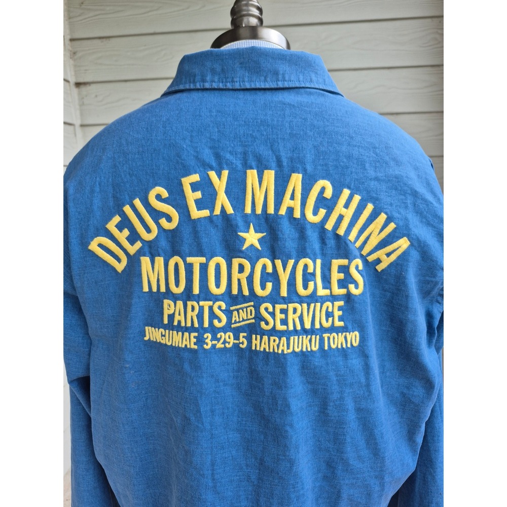 Deus Ex Machina Mens Blue Canvas Moto Jacket Embroidered Logo Snap Front XXL - Picture 11 of 16